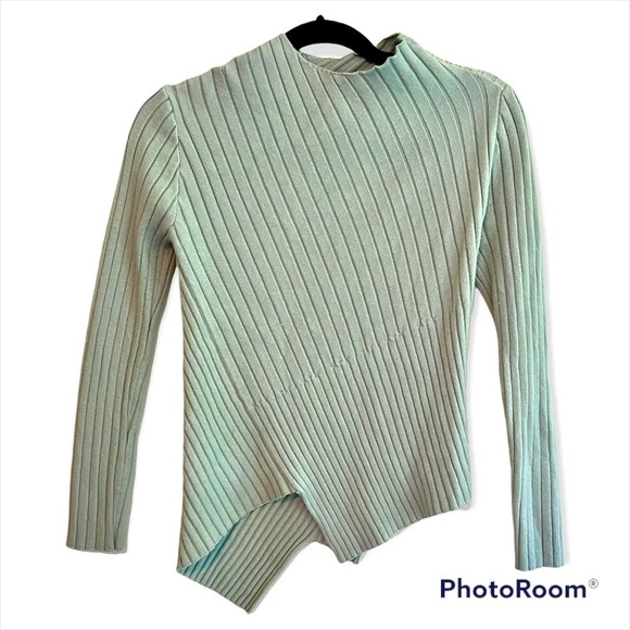 Ribbed Mock Neck Asymmetrical Sweater - Picture 1 of 2